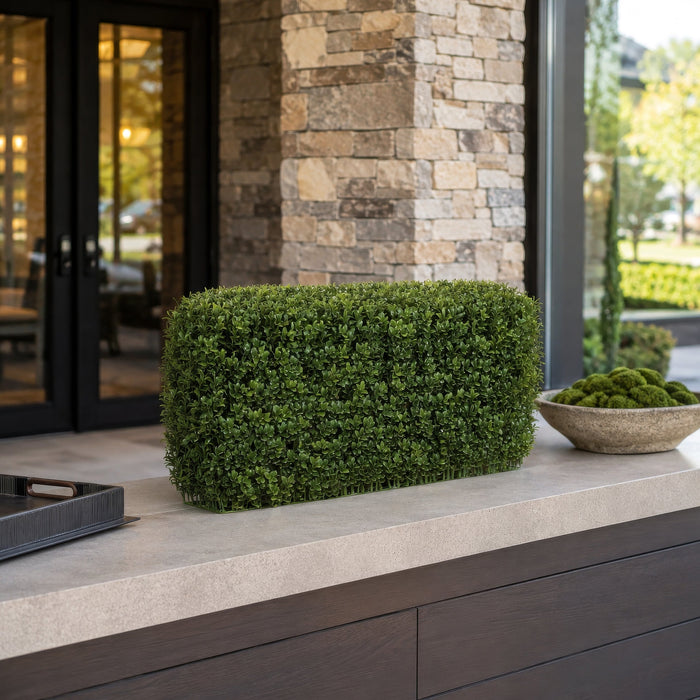 12"Hx23"Wx11"D Outdoor UV-Proof Artificial English Boxwood Topiary Hedge -2 Tone Green - A144330