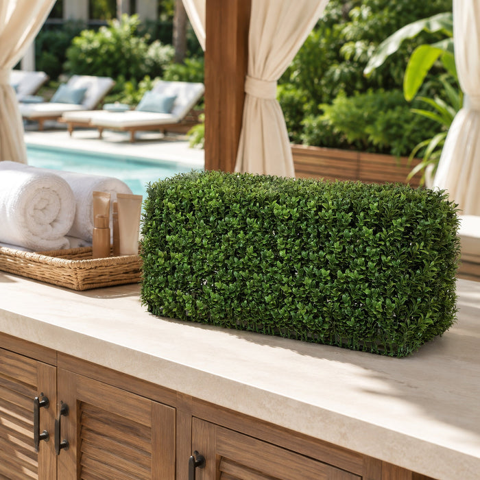 12"Hx23"Wx11"D Outdoor UV-Proof Artificial English Boxwood Topiary Hedge -2 Tone Green - A144330