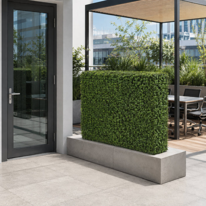 30"Hx35"Wx11"D Outdoor UV-Proof Artificial English Boxwood Topiary Hedge -2 Tone Green - A144335