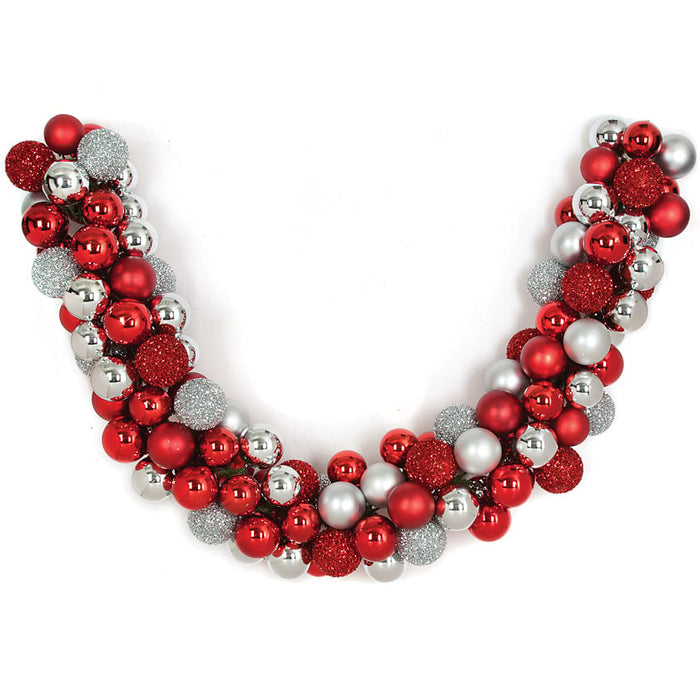 6'Lx8"W Plastic Mixed Ball Artificial Garland -Red/Silver - A151903