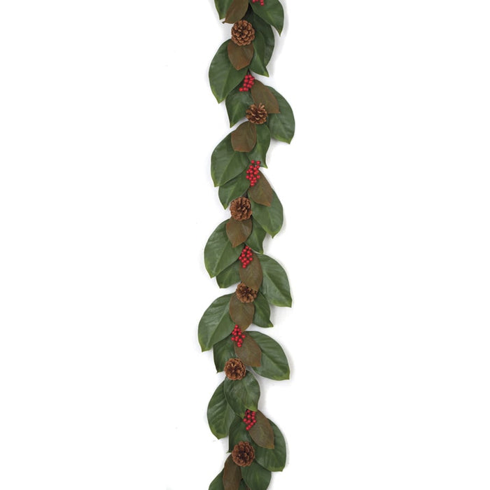 6' Soft Touch Magnolia Leaf, Pinecone & Berry Artificial Garland -Green/Red (pack of 2) - A160035