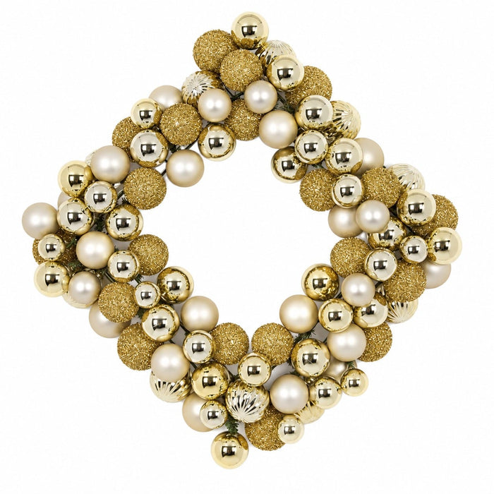 24" Artificial Mixed Plastic Ball Square-Shaped Wreath -Gold - A170765