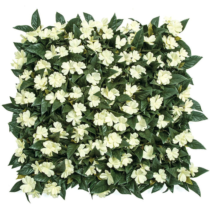 20"x20" UV-Proof Outdoor Artificial Impatiens Flowering Mat -Cream/Green (pack of 2) - A194220