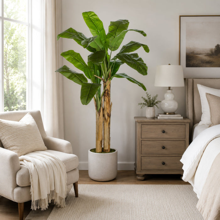 6' Soft-Touch Silk Banana Double Trunk Plant w/Pot -Green - A195870