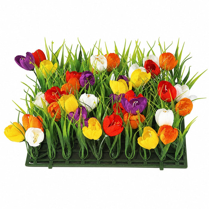 10"x10"x3" Grass & Crocus Artificial Flower Mat -Mixed Colors (Pack of 6) - A517