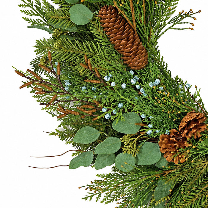 30" Artificial Mixed Pine, Juniper, Cedar, Eucalyptus & Twig Wreath -Green - A90250