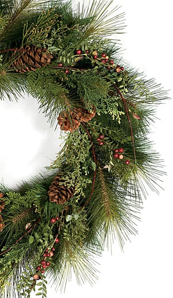 30" Artificial Sugar Pine, Crab Apple & Pinecone Hanging Wreath -Green - C100720