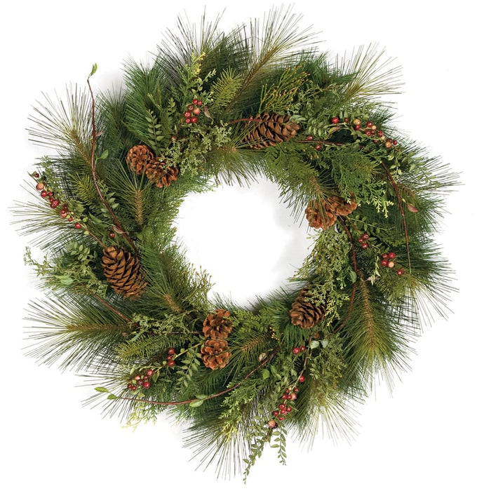30" Artificial Sugar Pine, Crab Apple & Pinecone Hanging Wreath -Green - C100720