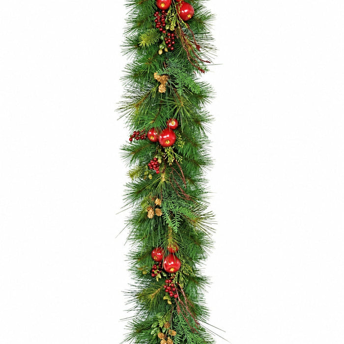 6'Lx12"W Sugar Pine, Berry, Pinecone & Apple Artificial Garland -Red/Green (Pack of 2) - C110075