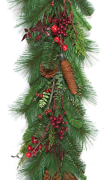6'Lx12"W Mixed Pine, Crab Apple, Berry & Pinecone Artificial Garland -Red/Green (pack of 2) - C120050