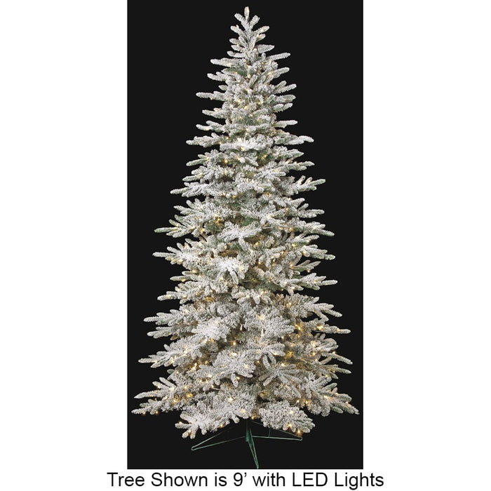 12'Hx67"W Medium Flocked Glittered Pine LED-Lighted Artificial Christmas Tree w/Stand -Green/White - C120204