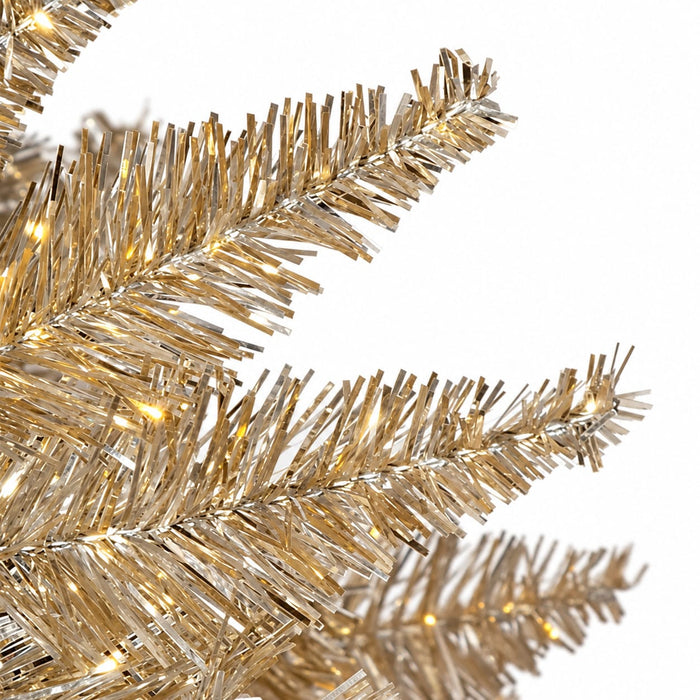10'Hx52"W Tinsel Champagne Artificial Christmas Tree, LED Pre-Lit -Champagne - C120444