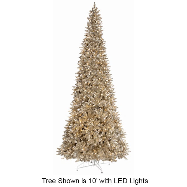 10'Hx52"W Champagne Tinsel LED-Lighted Artificial Christmas Tree w/Stand -Champagne - C120444