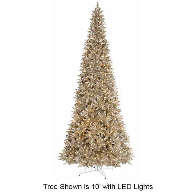 7'6"Hx40"W Champagne Tinsel LED-Lighted Artificial Christmas Tree w/Stand -Champagne - C120434