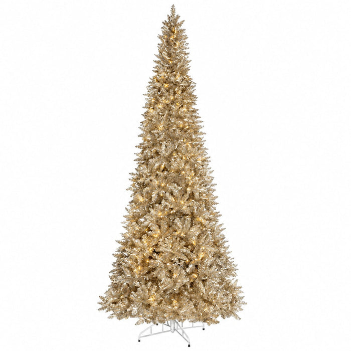 7'6"Hx40"W Tinsel Champagne Artificial Christmas Tree, LED Pre-Lit -Champagne - C120434