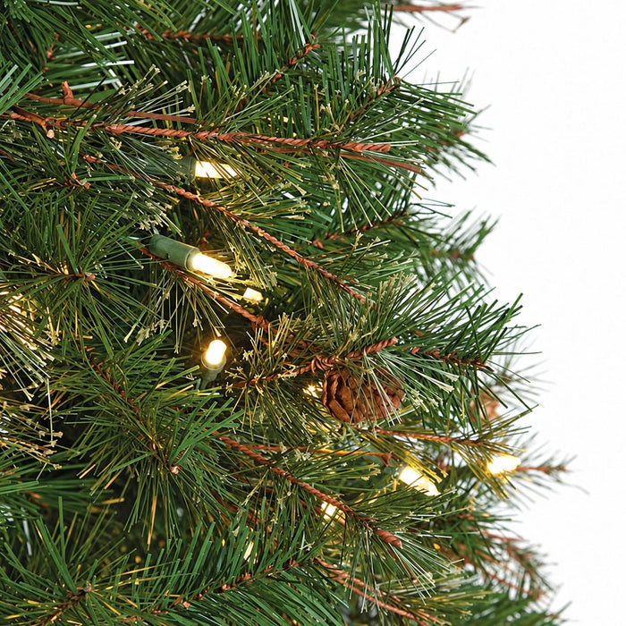 9'Hx46"W Mixed Needle Pine With Pinecone & Twigs Artificial Christmas Tree, LED Pre-Lit -Green - C130034