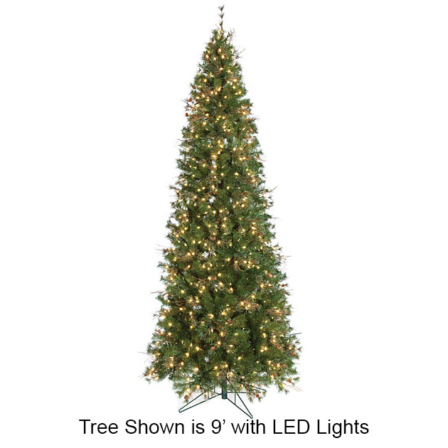 artificial christmas tree with rubber needles 9'Hx46"W Mixed Needle Pine With Pinecone & Twigs Artificial Christmas Tree, LED Pre-Lit -Green