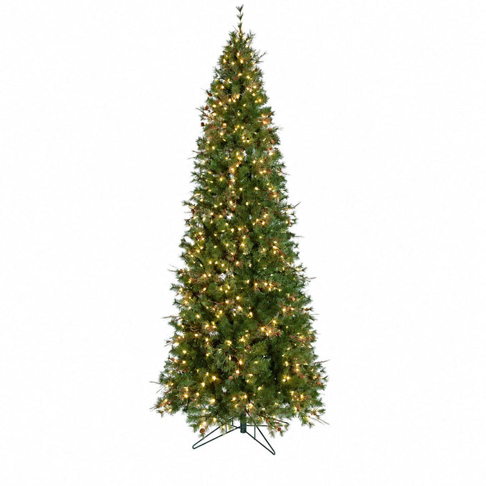 9'Hx46"W Mixed Needle Pine With Pinecone & Twigs Artificial Christmas Tree, LED Pre-Lit -Green - C130034