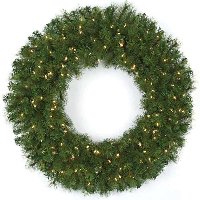 48" Artificial Mika Pine LED-Lighted Hanging Wreath -Green - C140614