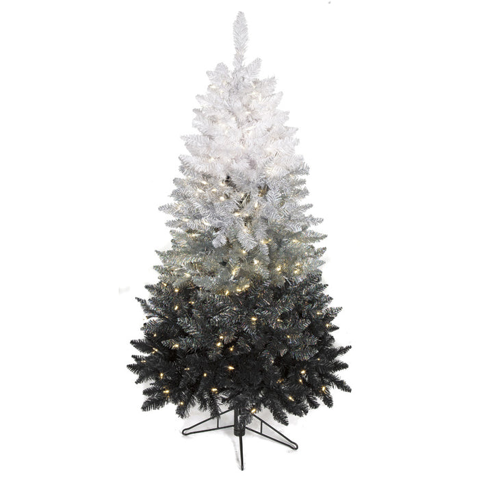 5'Hx34"W Ombre Tinsel & PVC LED-Lighted Artificial Christmas Tree w/Stand -Black/Silver/White - C150394