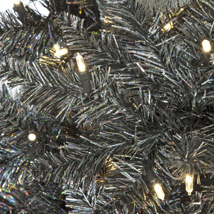 5'Hx34"W Ombre Tinsel & PVC LED-Lighted Artificial Christmas Tree w/Stand -Black/Silver/White - C150394