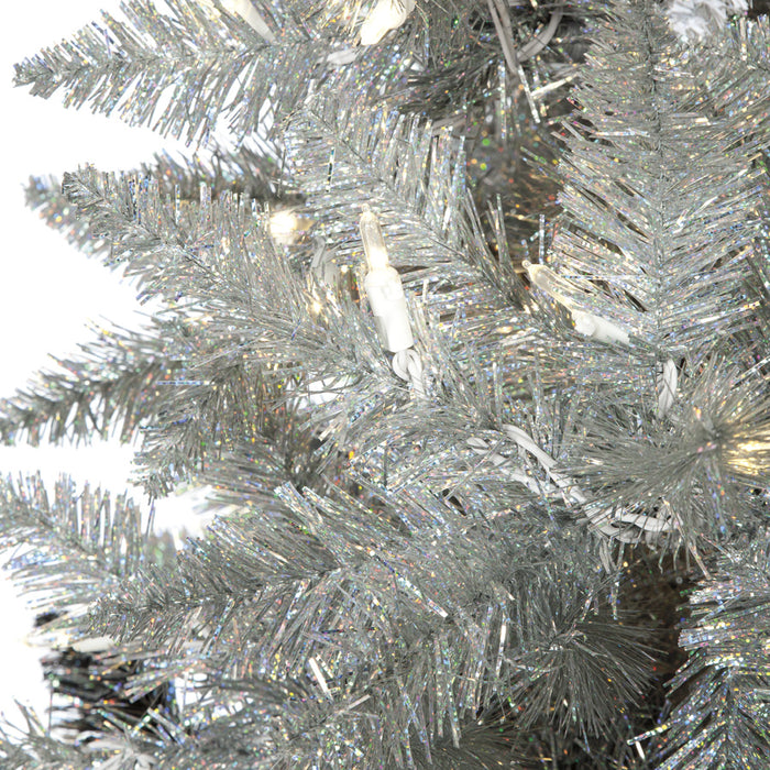 5'Hx34"W Ombre Tinsel & PVC LED-Lighted Artificial Christmas Tree w/Stand -Black/Silver/White - C150394