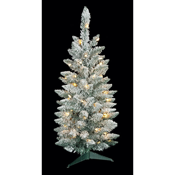 36"Hx17"W Flocked Pine LED-Lighted Artificial Christmas Tree w/Stand -White/Green (pack of 2) - C150554