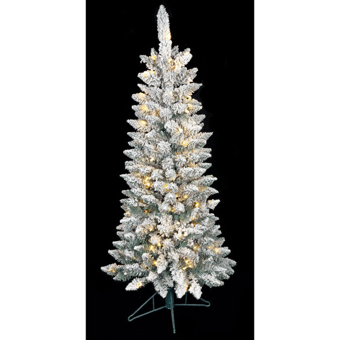 5'Hx26"W Flocked Pine LED-Lighted Artificial Christmas Tree w/Stand -White/Green - C150564