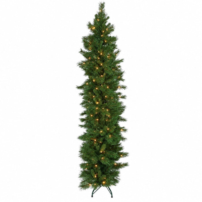 7'6"Hx56"W Flat Noble Artificial Christmas Tree, LED Pre-Lit (Multicolor) -Green - C150689
