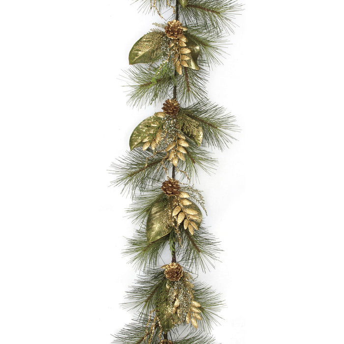6'Lx12"W Sugar Pine w/Glittered Pinecone & Leaves Artificial Garland -Gold/Green (pack of 2) - C160013