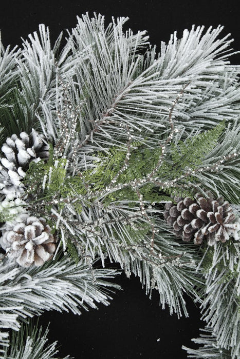 36" Artificial Flocked Longleaf, Pinecone & Silver Iced Twig Hanging Wreath -White/Green - C160036
