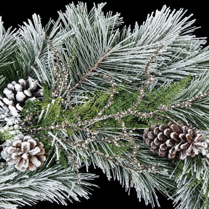 36" Artificial Flocked Longleaf, Pinecone & Silver Iced Twig Wreath -White/Green - C160036