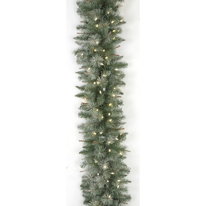 9'Lx14"W Flocked Mixed Needle & Laser Glitter LED-Lighted Artificial Garland -Green/White (pack of 2) - C160384