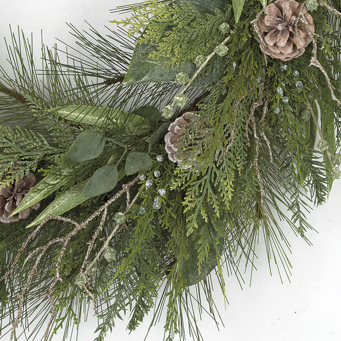 36" Artificial Mixed Pine, Bay Leaf, Juniper, Cedar & Pinecone Wreath -Green/Brown - C170000