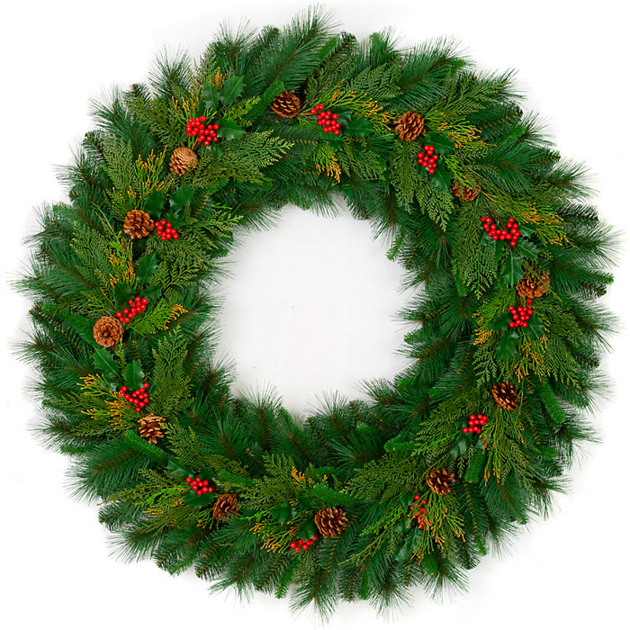 48" Artificial Mixed Pine, Pinecone, & Berry Hanging Wreath -Green/Red - C170016