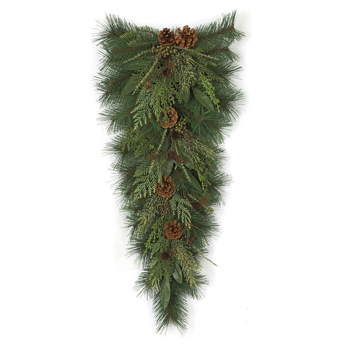 32" Timbercove Pinecone, Cedar, Juniper & Bay Leaf Artificial Teardrop Swag -Green (pack of 2) - C170020