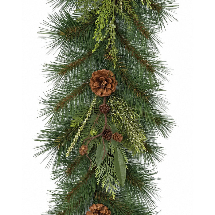 6'Lx12"W Artificial Timbercove Pinecone, Cedar, Juniper & Bay Leaf Garland -Green/Brown - C170023