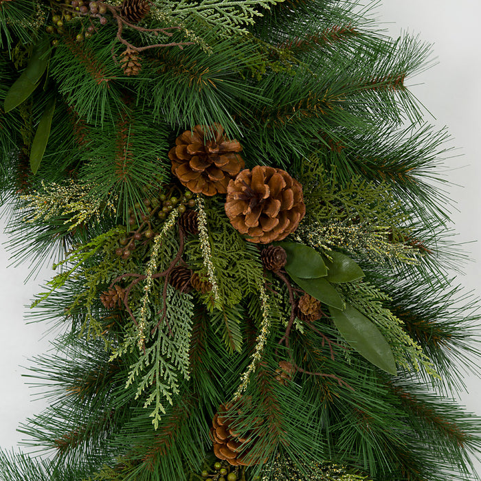 48" Artificial Timbercove Pinecone, Cedar, Juniper & Bay Leaf Wreath -Green/Brown - C170026