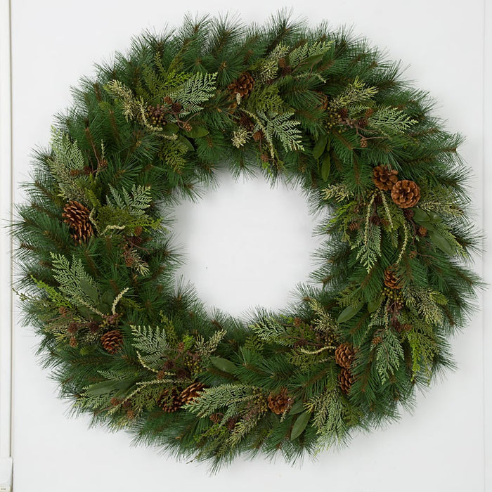 48" Artificial Timbercove Pinecone, Cedar, Juniper & Bay Leaf Wreath -Green/Brown - C170026