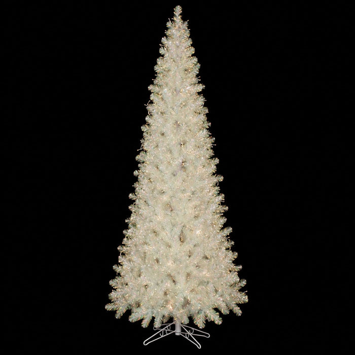 12'Hx64"W Tinsel Iridescent Artificial Christmas Tree, Micro LED Pre-Lit (Warm White, Multi-Mode) -Clear/Assorted - C171144