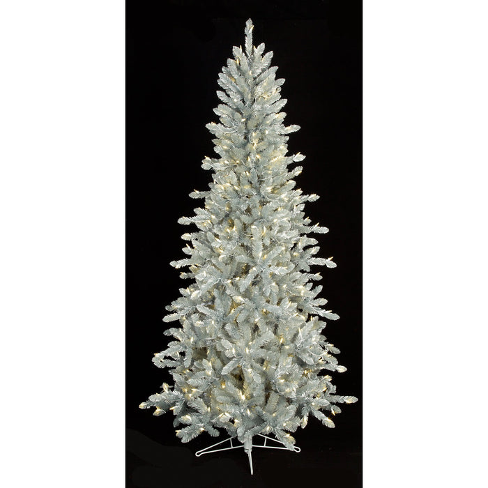 7'Hx43"W Matte Silver LED-Lighted Artificial Christmas Tree w/Stand -Silver/Iridescent - C171184