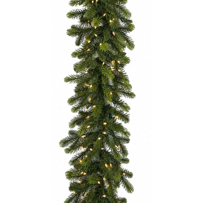 6'Lx12"W PE Artificial Mixed Fir Garland, LED Pre-Lit -Green - C171474