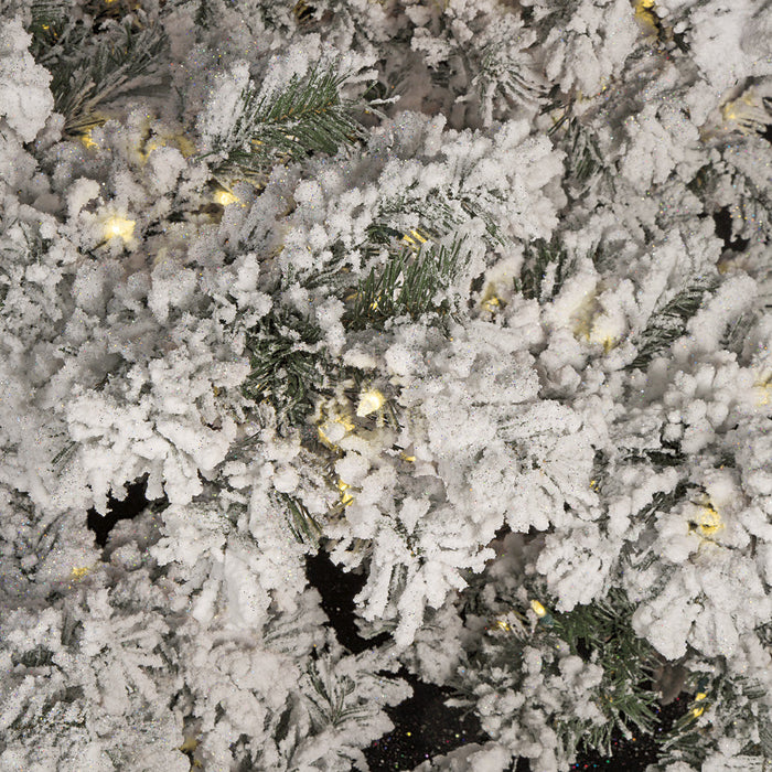 12'Hx90"W Heavy Flocked & Glittered Artificial Christmas Tree, LED LED Pre-Lit (Warm White, Multi-Mode) -White/Green - C171834