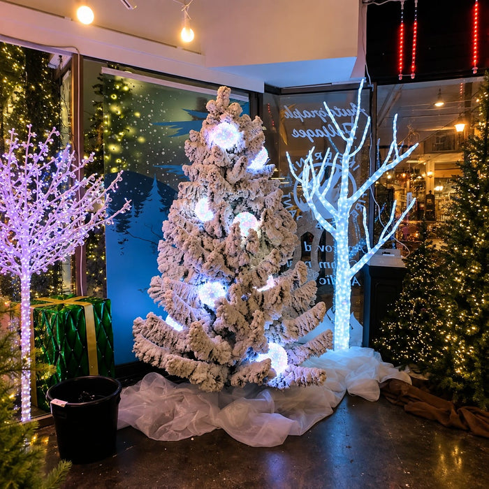 7'6"Hx59"W Heavy Flocked Blizzard Artificial Christmas Tree, Unlit -White/Green - C171900