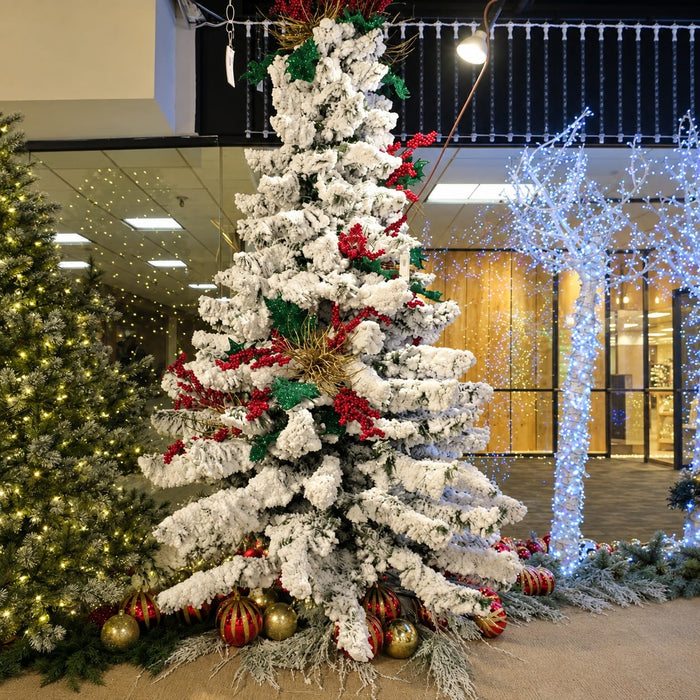 12'Hx94"W Heavy Flocked Blizzard Artificial Christmas Tree, Unlit -White/Green - C171920