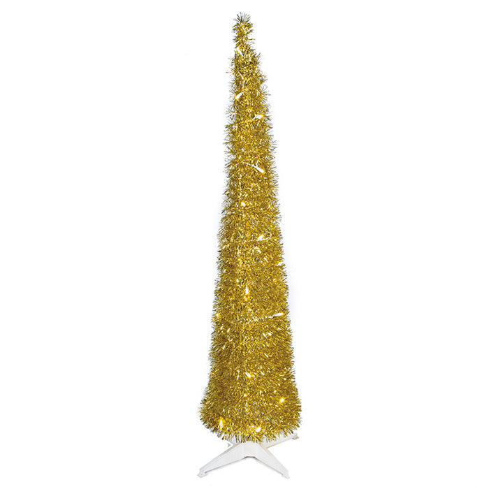 5'Hx12"W Tinsel Pop Up LED-Lighted Artificial Christmas Tree w/Stand -Gold - C180258