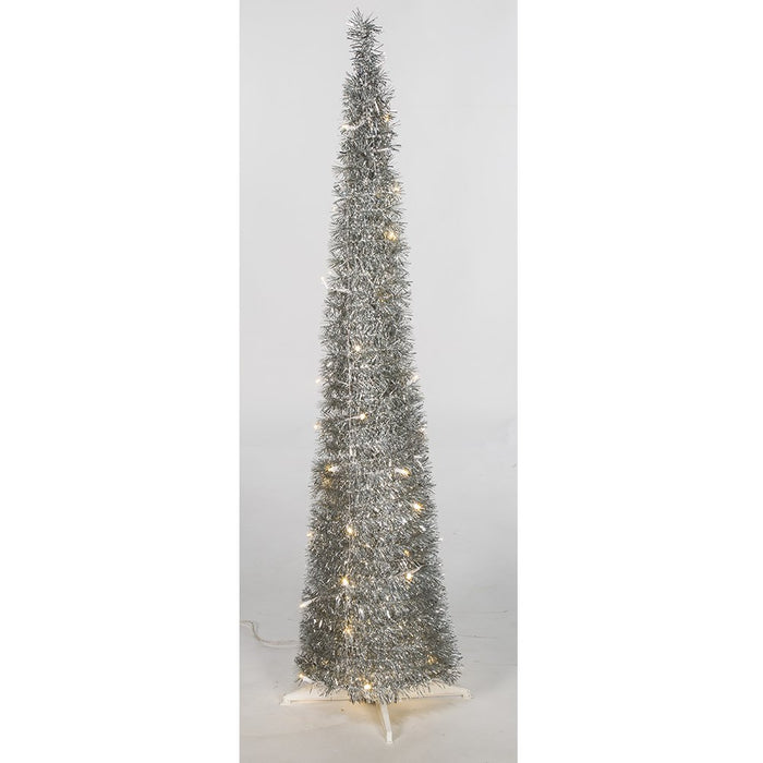 5'Hx12"W Tinsel Pop Up LED-Lighted Artificial Christmas Tree w/Stand -Silver - C180278