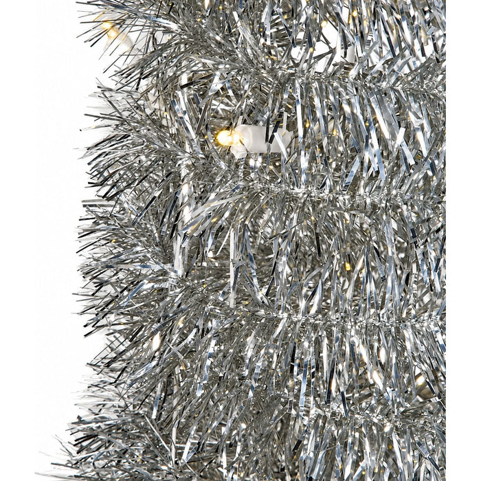 7'Hx17"W Tinsel Pop Up Artificial Christmas Tree, LED Pre-Lit -Silver - C180308