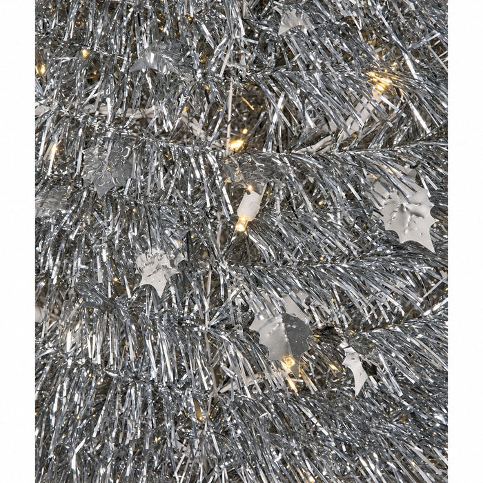5'Hx15"W Tinsel & Foil Holly Leaves Pop Up Artificial Christmas Tree, LED Pre-Lit -Silver - C180328