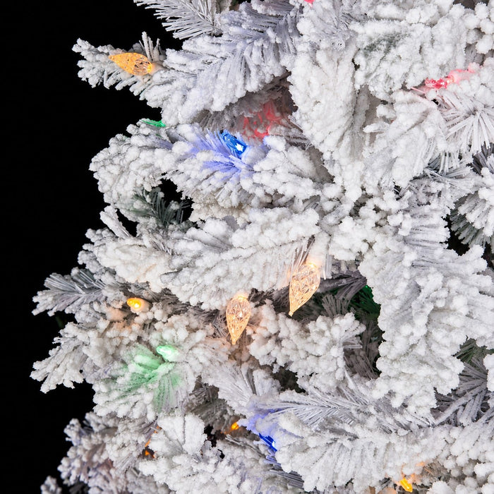 9'Hx60"W Flocked Arctic Pine Artificial Christmas Tree, C7 & LED Pre-Lit (Multi-Mode) -White - C180419